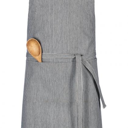 Latzschürze denim mit Tasche feine Nadelstreifen