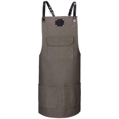 Preview: Vintage Latzschürze dark green mit Leder-Hosenträger