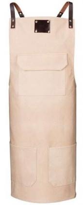 Preview: Vintage Latzschürze sand mit Leder-Hosenträger