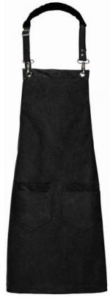 Preview: Latzschürze Canvas mit 2 Taschen & Leder-Besatz schwarz