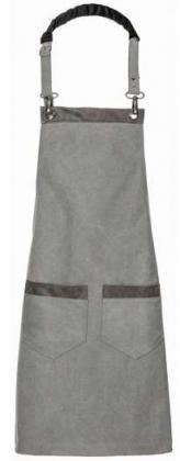 Preview: Latzschürze grau Canvas mit 2 Taschen & Leder-Besatz