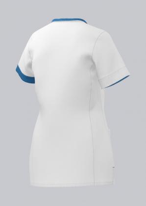 Preview: Damen Kasack weiß mit farbigem Besatz kurzarm Druckknöpfe