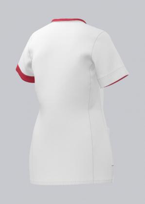 Damen Kasack weiß mit farbigem Besatz kurzarm Druckknöpfe