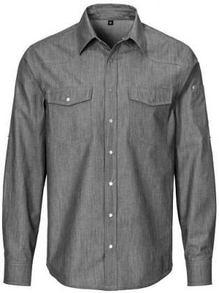 Preview: Jeanshemd Herren schwarz langarm Druckknöpfe