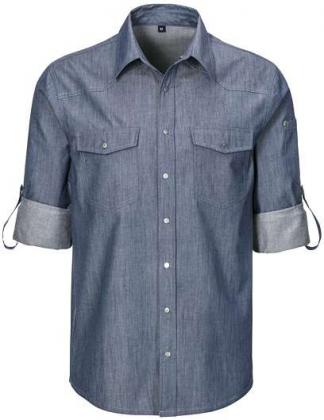 Preview: Jeanshemd Herrenblua langarm Druckknöpfe