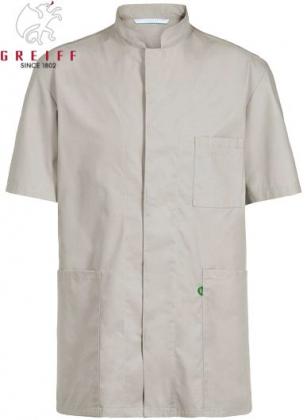 Preview: Kasack lichtgrau Stehkragen unisex Kasack Brusttasche