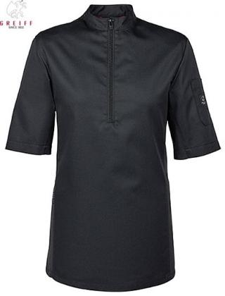 Kochjacke Reißverschluss Greiff Kochshirt schwarz Jersey-Einsatz