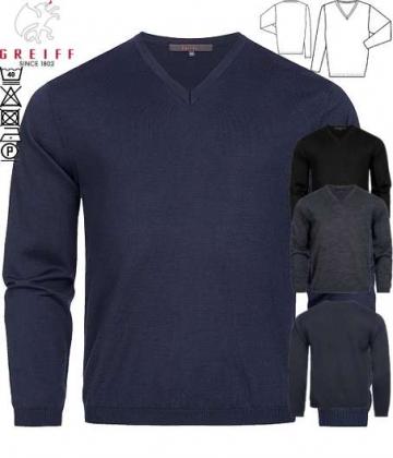 Greiff Herren-Pullover, V-Ausschnitt, schwarz, marineblau, anthrazit