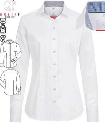 Damen Bluse weiß/Kontrast Greiff Premium langarm Stretch Regular Fit