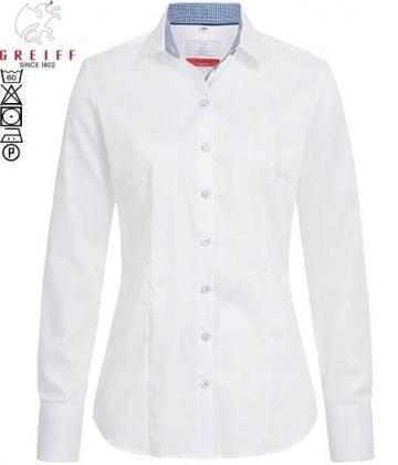 Preview: Greiff Damen Bluse weiß/Kontrast blauPremium langarm Stretch Regular Fit