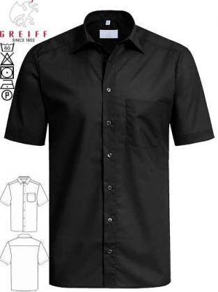 Greiff Hemd schwarz kurzarm, Basic, Regular Fit, farbiga