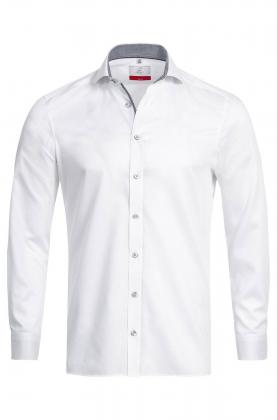 Greiff Herren Hemd Weiß/Kontrast blau langarm Premium Slim Fit
