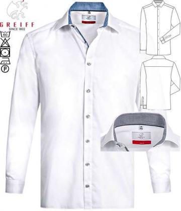 Greiff Herren Hemd weiß/Kontrast langarm Premium Regular Fit