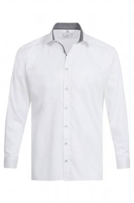 Greiff Herren Hemd weiß/Kontrast grau langarm Premium Regular Fit