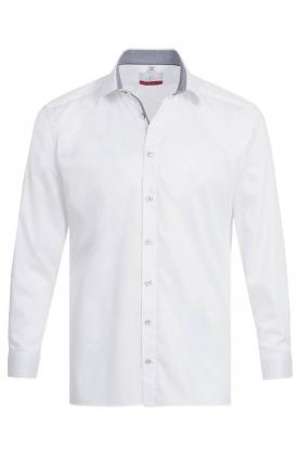 Greiff Herren Hemd weiß/Kontrast blau langarm Premium Regular Fit
