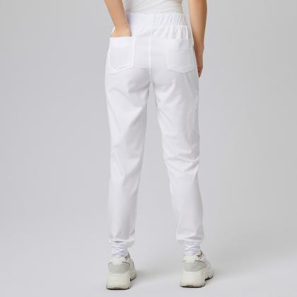 Damen-Schlupfhose weiß slimfit Stretch Arbeitshose mit Gummizug