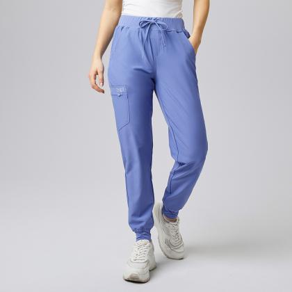 Damen-Schlupfhose hellblau slimfit Stretch Arbeitshose mit Gummizug
