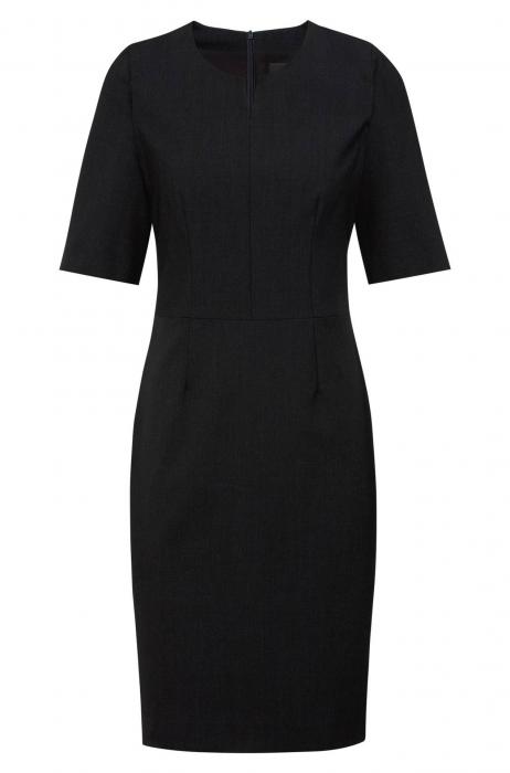 Damen Etuikleid schwarz Rundhals V-Ausschnitt Premium Greiff Kleid