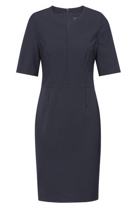 Damen Etuikleid marineblau Rundhals V-Ausschnitt Premium Greiff Kleid