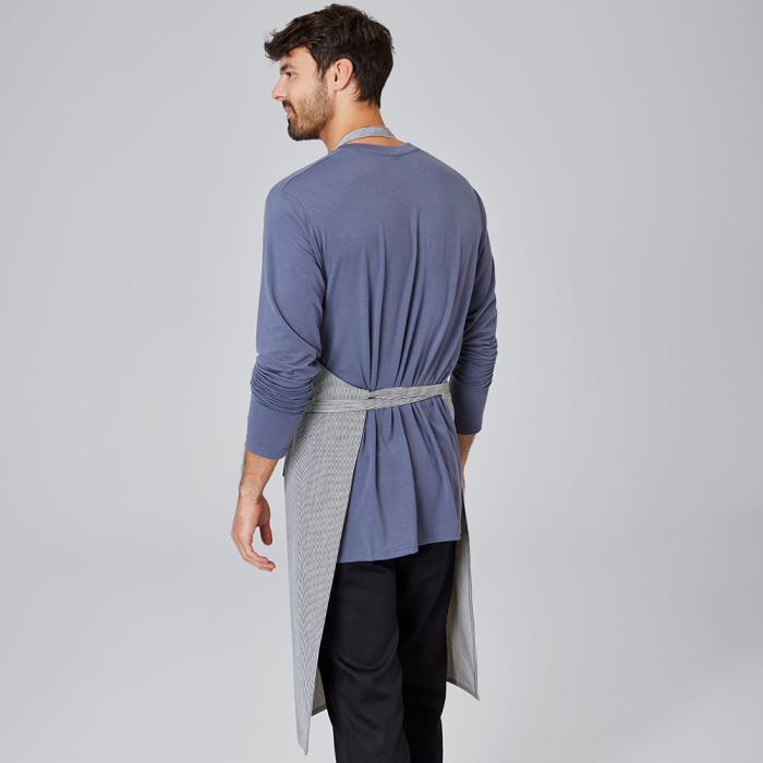 Latzschürze denim mit Tasche feine Nadelstreifen