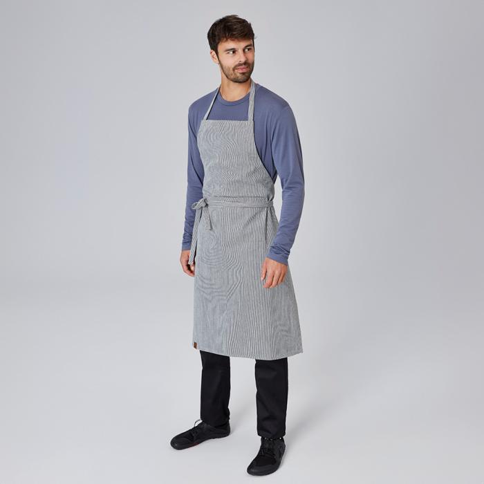 Latzschürze denim mit Tasche feine Nadelstreifen