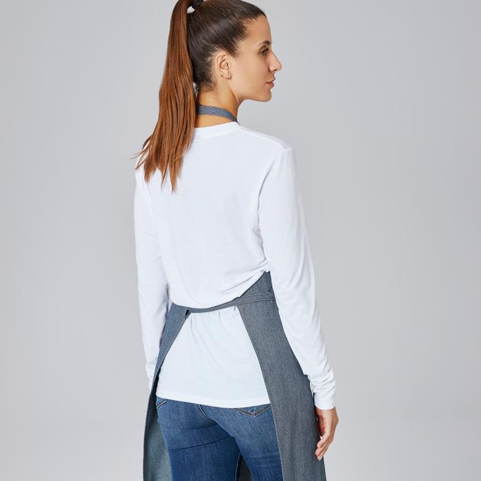 Latzschürze denim mit Tasche feine Nadelstreifen