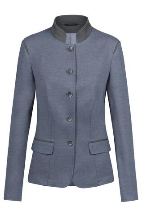 Greiff Damen Blazer Stehkragen Jersey Landhaus 5-Knopf blau mit Kontrast grau
