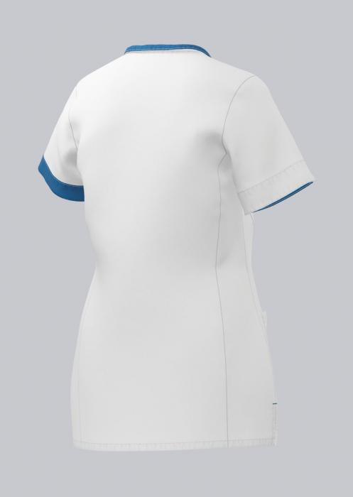 Damen Kasack weiß mit farbigem Besatz kurzarm Druckknöpfe