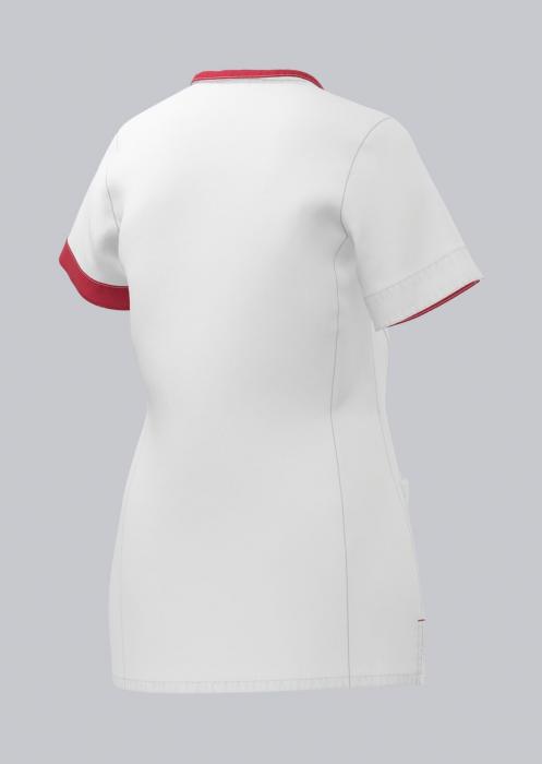 Damen Kasack weiß mit farbigem Besatz kurzarm Druckknöpfe