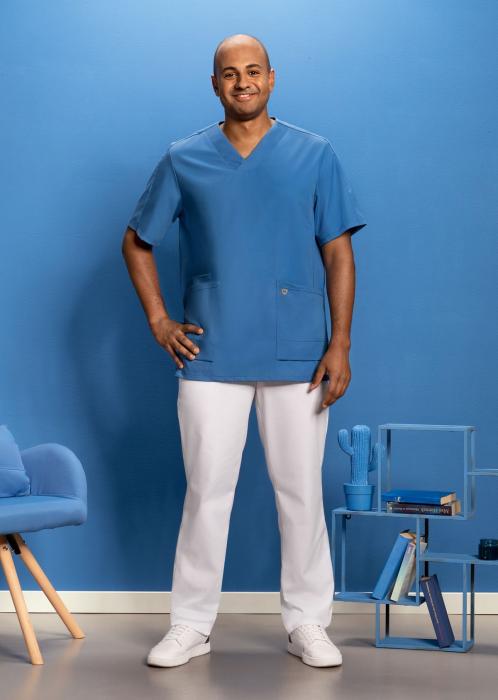 Schlupfkasack Stretch azurblau halbarm Damen & Herren
