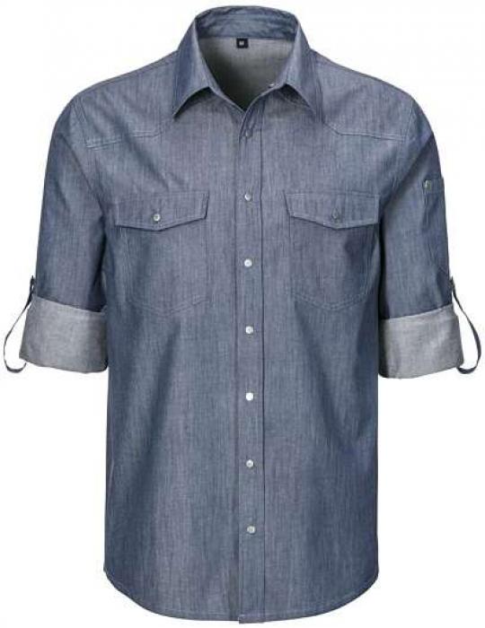 Jeanshemd Herrenblua langarm Druckknöpfe