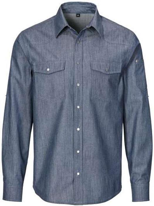Jeanshemd Herrenblua langarm Druckknöpfe