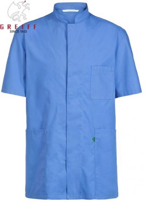 Kasack mittelblau Stehkragen unisex Kasack Brusttasche