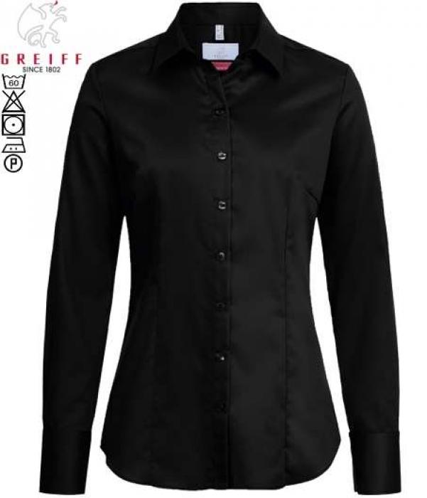 Greiff Damen Bluse schwarz Premium langarm Stretch Regular Fit