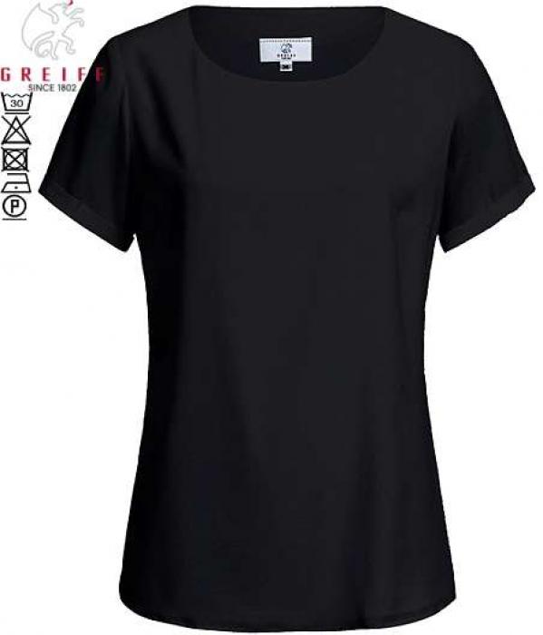 Greiff Damen Chiffon Bluse schwarz kurzarm Regular Fit