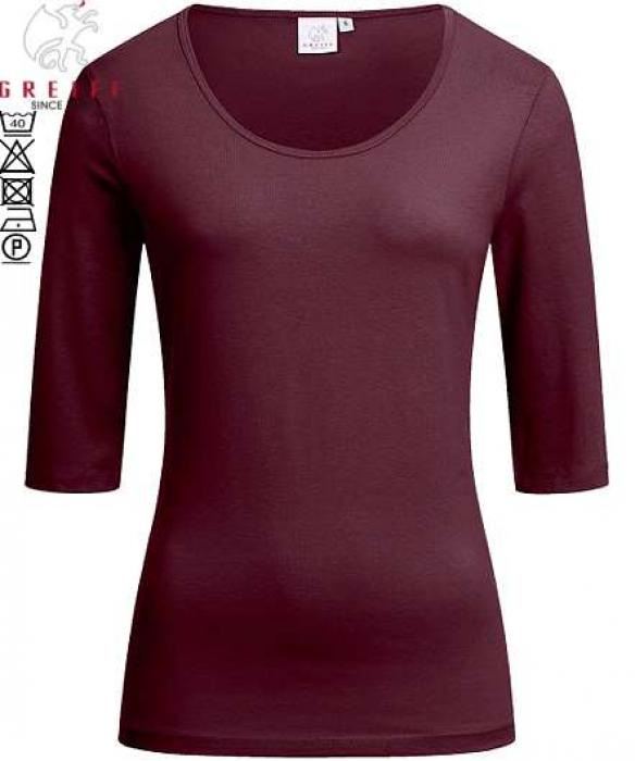 Greiff Damen-Shirt burgund kurzarm ausgeschnittener Rundhals Stretch