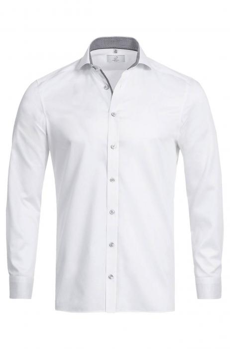 Greiff Herren Hemd Weiß/Kontrast grau langarm Premium Slim Fit