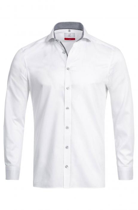 Greiff Herren Hemd Weiß/Kontrast blau langarm Premium Slim Fit