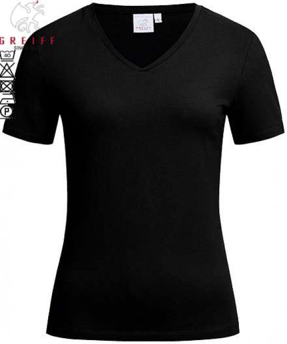 Greiff Damen-Shirt schwarz kurzarm V-Ausschnitt Stretch