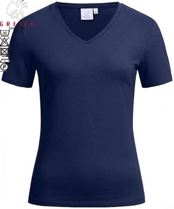 Greiff Damen-Shirt marineblau kurzarm V-Ausschnitt Stretch