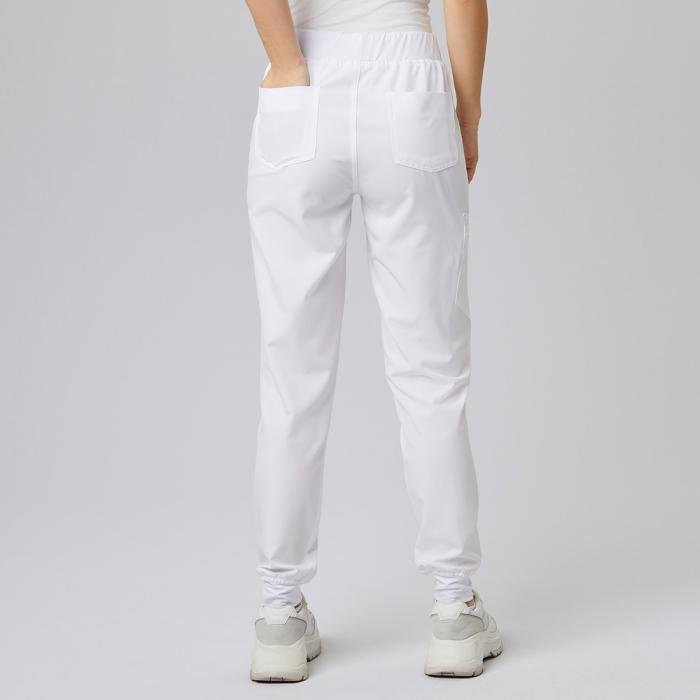 Damen-Schlupfhose weiß slimfit Stretch Arbeitshose mit Gummizug