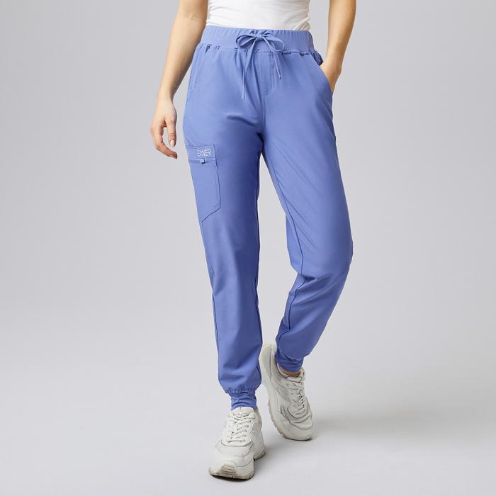 Damen-Schlupfhose hellblau slimfit Stretch Arbeitshose mit Gummizug