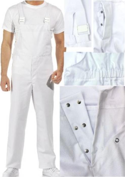 HACCP Latzhose, Druckknöpfe, weiß