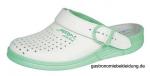 Abeba Damen Clog weiß Sohle mint, perforiert